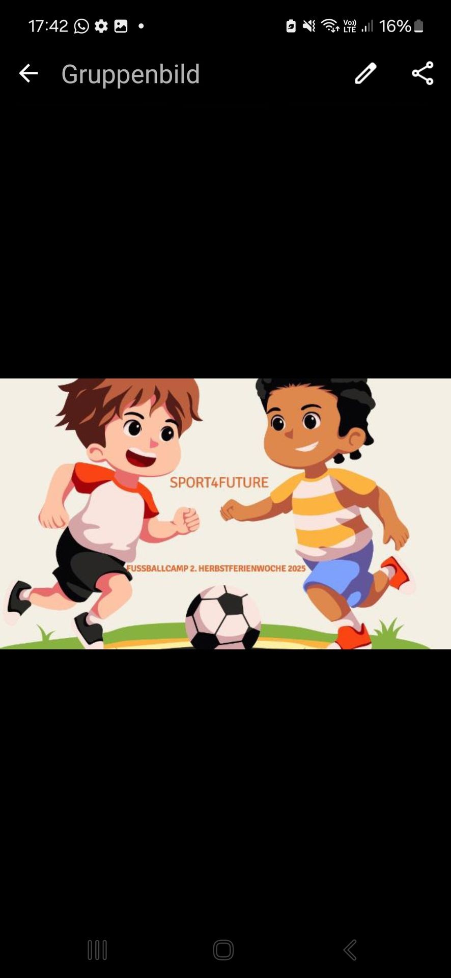 Two cartoon children playing soccer with 'Sport4Future' text in the background.